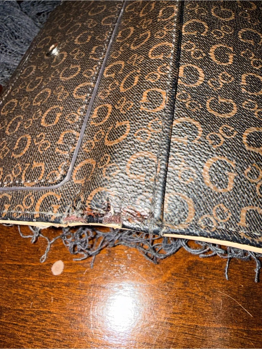 GUESS Beige Monogram Satchel with Matching Brown Monogram Wallet